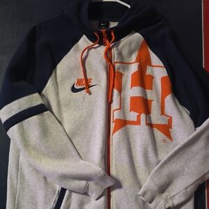 Nike Men's Black and Orange Zip-Up Sweater Houston Astros